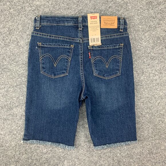 Levis Bike Jean Short Girls 10R Blue Denim Cut Off High Rise Fringe Hem Skinny - Picture 7 of 12